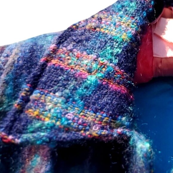 Vintage 1980s Mohair Blue Tweed Plaid Car Coat Plus Size Volup Jacket 22 - Picture 4 of 12